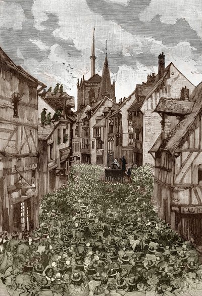 Affäre der Besessenen von Loudun (Dämonen von Loudun) um 1630: Hexenjagd, der französische Priester Urbain Grandier (1590-1634), der angeblich einen Pakt mit dem Teufel geschlossen hat und beschuldigt wird, Nonnen verzaubert zu haben, wird verbrannt von Victor Armand Poirson