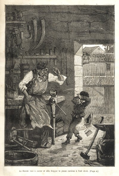 Biographie populaire illustrée de Gambetta - Der Degen brach und traf den jungen Neugierigen ins Auge von Victor Armand Poirson
