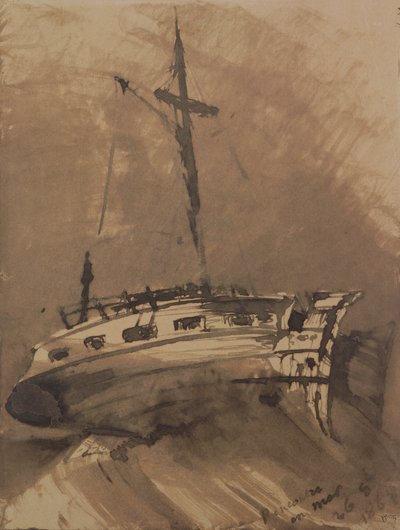 Ein Schiff in stürmischer See, 1864 (Feder und Tuschlavierung auf Papier) von Victor Hugo