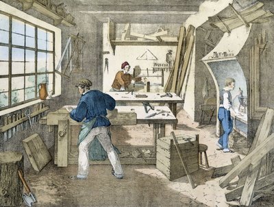 Der Zimmermann, Lithographie von Janson, 19. Jahrhundert von Victor Janson