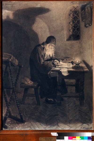 Pimen - Illustration für die Oper "Boris Godunov" von Alexander Puschkin - Gemälde von Viktor Vasnetsov (1848-1926) - 1891 von Victor Mikhailovich Vasnetsov