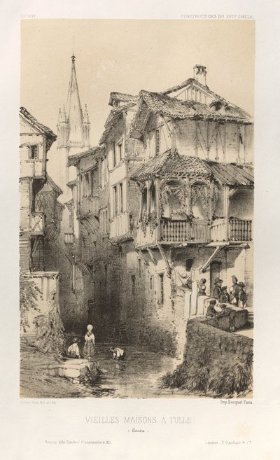 Architektur Pittoresque oder Denkmäler des 15. und 16. Jahrhunderts: Schlösser Frankreichs des 15. und 16. Jahrhunderts: Pl. 10, Alte Häuser in Tulle (Corrèze) von Victor Petit