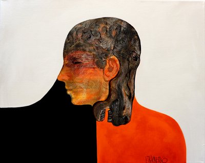Nachdenkliches oranges Gesicht von Victor Tkachenko