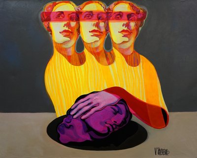 Surreale Figuren Lila Kopf von Victor Tkachenko