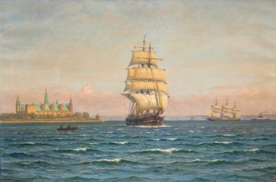 Segelschiffe und eine Fähre vor Kronborg von Vilhelm Arnesen