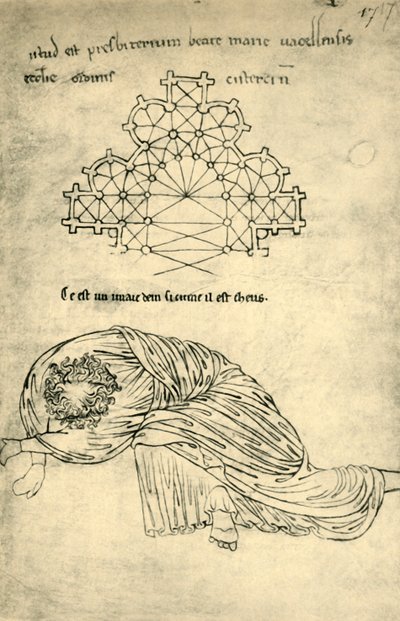 Kirchenplan und schlafender Apostel, 1220-1240, 1943 von Villard de Honnecourt