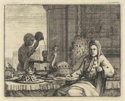 Mann an einem gedeckten Tisch von Vincent Laurensz. van der Vinne (II)