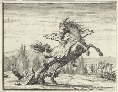 Mann fällt von einem Pferd von Vincent Laurensz. van der Vinne (II)