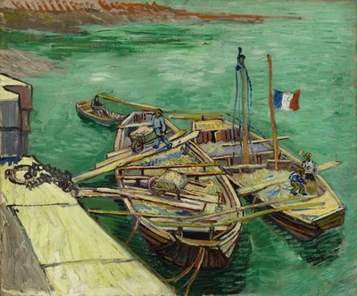 Kai mit Männern beim Entladen von Sandkähnen von Vincent van Gogh