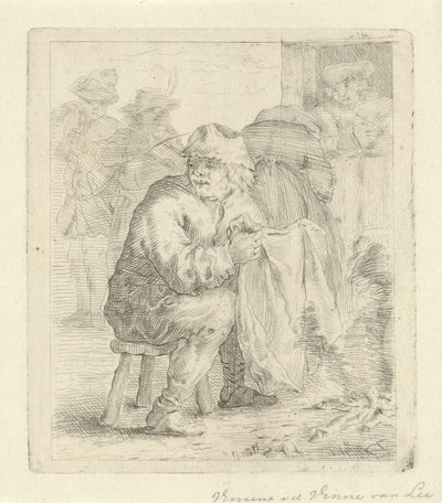 Mann auf einem Hocker bei einem Feuer von Vincent van der Vinne van Lee (signed by artist)