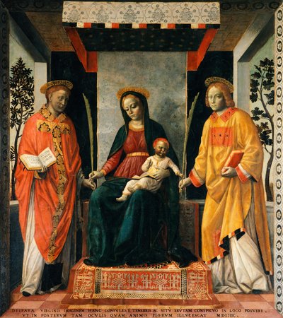 Madonna mit Kind zwischen St. Faustinus und St. Jovita, von Vincenzo Foppa von Vincenzo Foppa
