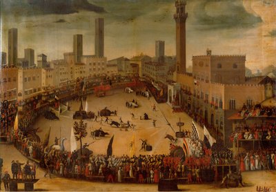 Piazza del Campo, Turnier der allegorischen Tiere von Vincenzo Rustici