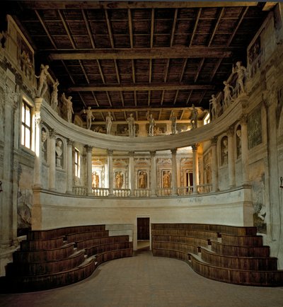 Renaissance-Architektur: Blick auf das Olympische Theater (Teatro Olimpico), entworfen von Architekt Vincenzo Scamozzi (1552-1616) 1588-1590 Sabbioneta, Italien von Vincenzo Scamozzi