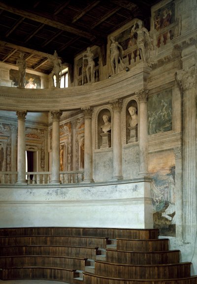 Renaissance-Architektur: Blick auf das Olympische Theater (Teatro Olimpico), entworfen von Architekt Vincenzo Scamozzi (1552-1616) 1588-1590 Sabbioneta, Italien von Vincenzo Scamozzi