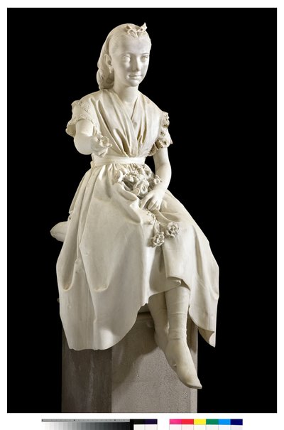 Porträt der Marquise Virginia Busti Porro als junges Mädchen oder junge Dame, die eine Blume anbietet von Vincenzo Vela