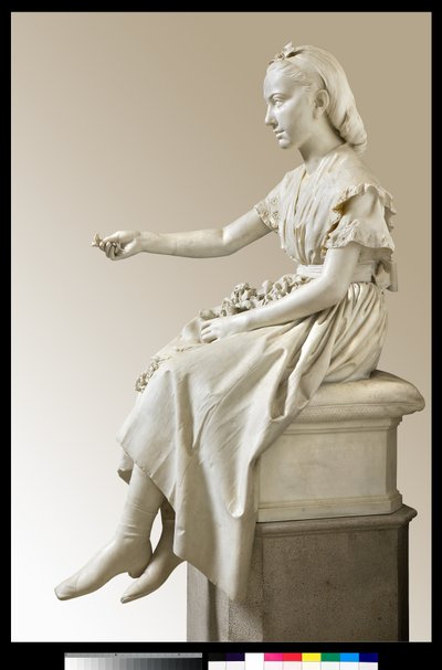 Porträt der Marquise Virginia Busti Porro als junges Mädchen oder junge Dame, die eine Blume anbietet von Vincenzo Vela