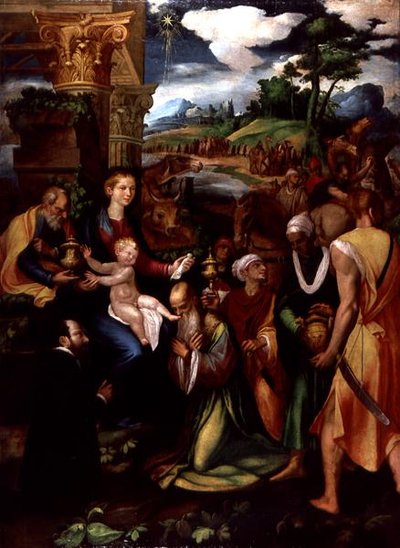 Anbetung der Heiligen Drei Könige mit einem Stifter von Vincenzo da (d.1557) Pavia