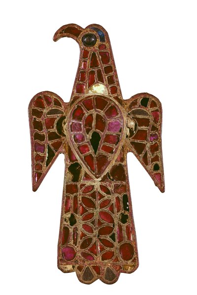Eager-förmige westgotische Fibel, 6. Jahrhundert, Bronze und Glaspaste durch die Technik Cloisonné von Visigothic Visigothic