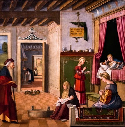 Die Geburt der Jungfrau, Zyklus der Scuola degli Albanesi von Vittore Carpaccio