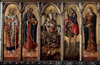 Madonna und Kind mit Heiligen Polyptychon, fünf separate Tafeln, um 1480 von Vittore Crivelli