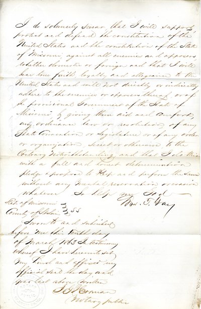 Treueeid von Wm. T. Gay aus Missouri, County of St. Louis von W.T. Gay