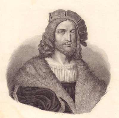 Porträt des italienischen Dichters Antonio Tebaldeo (1463-1537), Kupferstich nach einem Gemälde von Raphael von John Ward Dunsmore