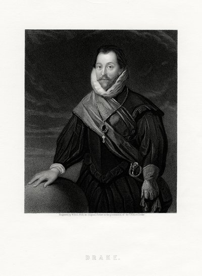 Sir Francis Drake, englischer Freibeuter, Navigator, Marinepionier, Politiker, 19. Jahrhundert von W. Holl