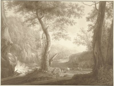 Berglandschaft mit Ziegenhirte und Reisendem von W. Regnu (possibly)