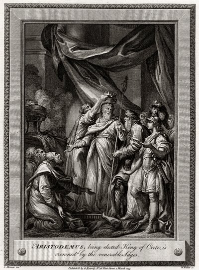Aristodemus, zum König von Kreta gewählt, wird von den ehrwürdigen Weisen gekrönt, 1777 von W. Walker
