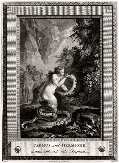 Kadmos und Hermione, in Schlangen verwandelt, 1776 von W. Walker