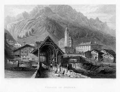 Dorf Splügen, Schweiz, 1834 von W. Wallis