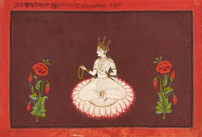 Saraswati, Folio aus einer Göttinnen-Serie, ca. 1680-1700 von Wajid (attr.to)