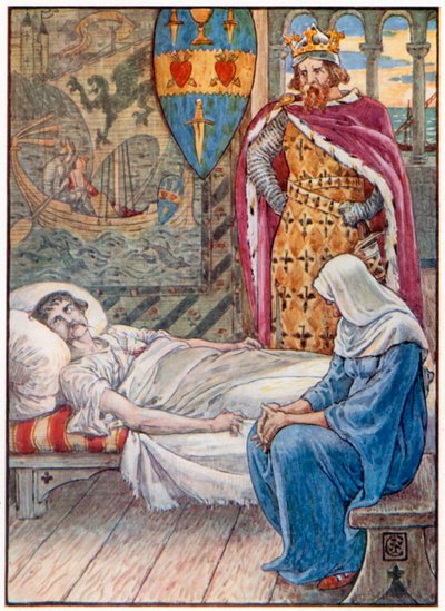 Die Hexe gibt Rat zu Sir Tristrams Wunde von Walter (after) Crane