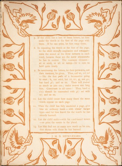 Leseanweisungen für ein Kind. Eine Blumengrenze mit Putten. von Walter Crane
