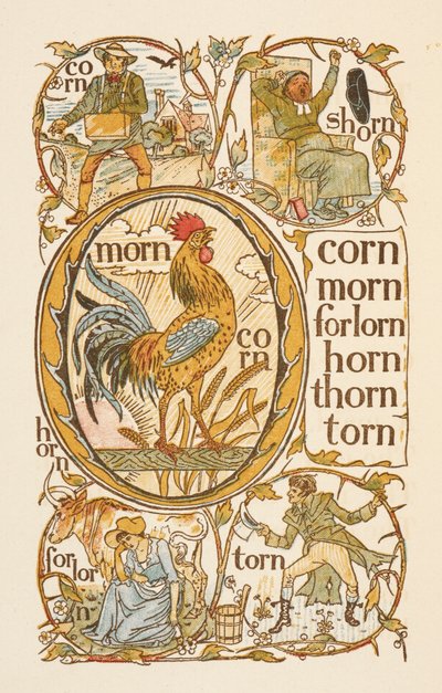 Reimwörter, die mit dem Buchstaben N enden. Zur Veranschaulichung der Verwendung des Buchstabens O. Der Goldene Primer von Walter Crane