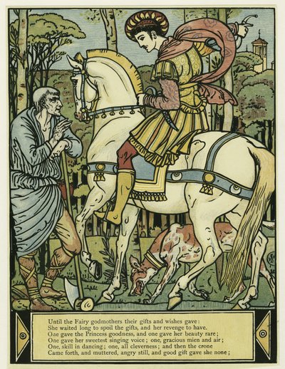 Der Prinz fragt nach dem Weg, aus dem Blue Beard Picture Book, veröffentlicht 1879 von Walter Crane