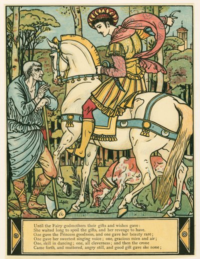 Der Prinz fragt nach dem Weg, aus dem Bilderbuch von Blaubart von Walter Crane