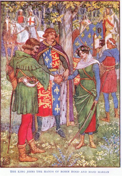 Der König verbindet die Hände von Robin Hood und Maid Marian, ca. 1920 von Walter Crane