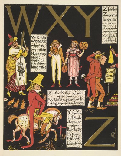 WXYZ- W für die Frau, die nicht übermäßig nett war; X ist das X, das auf Brötchen gefunden wird; Y für Yankee Doodle; und Z für den Narren, der wie ein Dummkopf aussah von Walter Crane