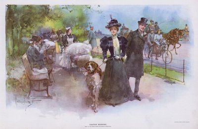Ostermorgen: Frau spaziert mit ihrem Hund von Walter Granville Smith