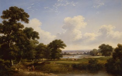 Bauern in einer bewaldeten Flusslandschaft von Walter Heath Williams