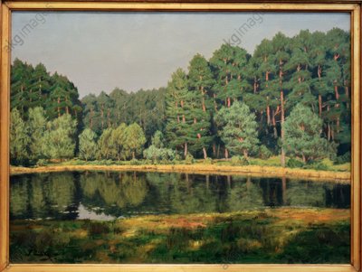 Waldlandschaft mit einem märkischen See von Walter Leistikow