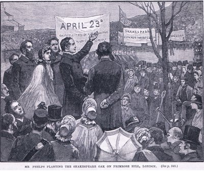 Mr. Phelps pflanzt die Shakespeare-Eiche auf dem Primrose Hill, London 1864 n. Chr. von Walter Paget