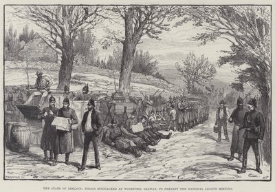 Der Zustand Irlands, Polizei biwakiert in Woodford, Galway, um das Treffen der National League zu verhindern von Walter Paget