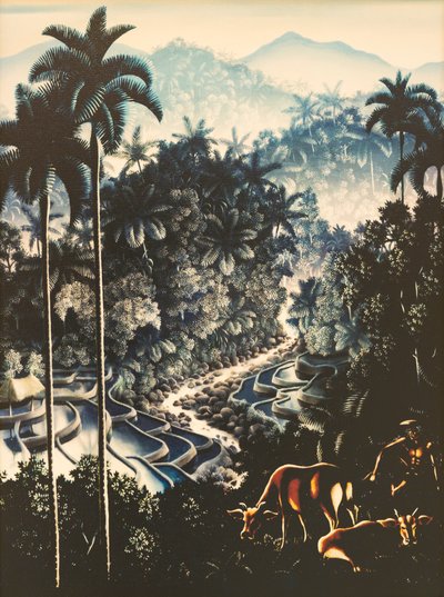 Flusslandschaft mit Hirten und Kühen von Walter Spies