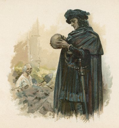 Hamlet mit dem Schädel von Yorick (Chromolithographie) von Walter Stanley Paget