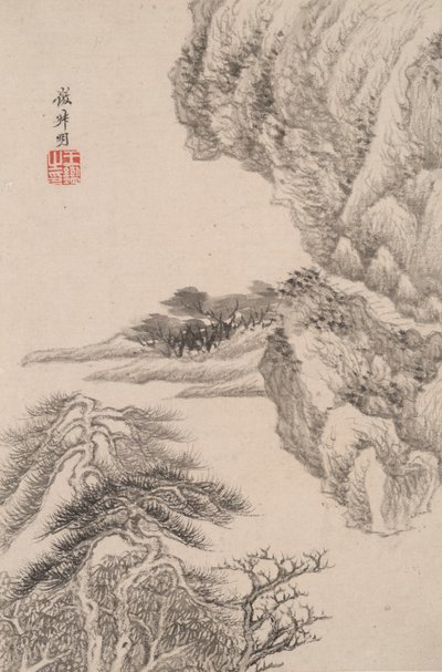 Landschaft im Stil verschiedener alter Meister: Landschaft nach Wang Meng (1308) von Wang Jian