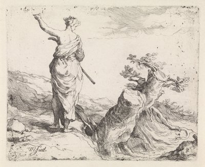 Landschaft mit Frau bei einem Baumstumpf von Warner Horstink