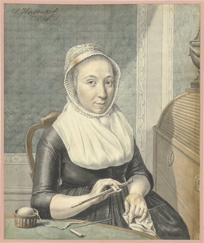 Porträt einer Dame mit Strickarbeit von Warner Horstink