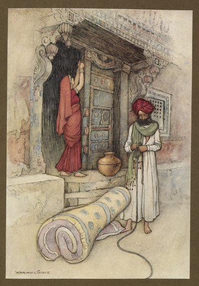 Tafel 9: "Dann machten sie sich auf den Weg", aus Folk-Tales of Bengal ... Mit 32 Illustrationen in Farbe von Warwick Goble. (Edition de luxe) von Warwick Goble